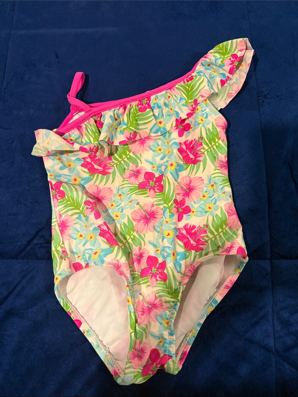 Girls One-Shoulder Floral Ruffle Swimsuit - Pink Floral